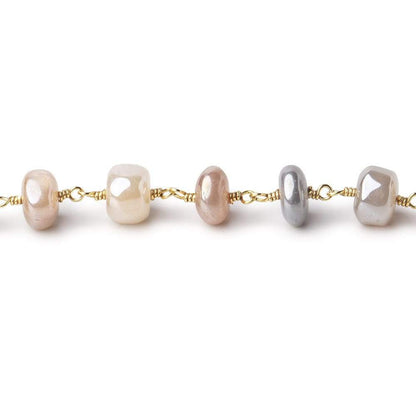6.5-7.5mm Mystic Multi Moonstone Plain Rondelles on Gold Plated Chain by the Foot