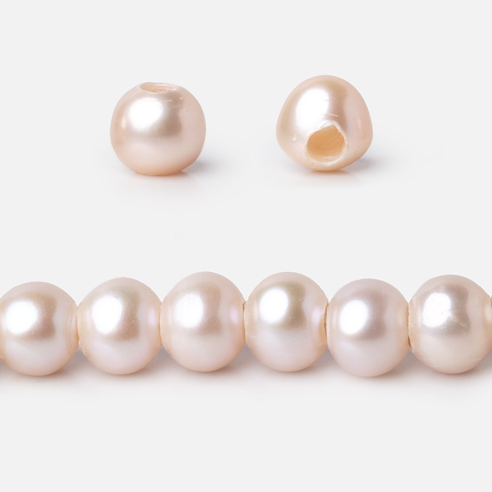 6.5-7.5mm Pale Peach Off Round 2.5mm Large Hole Freshwater Pearls 15.5 inch 62 Beads