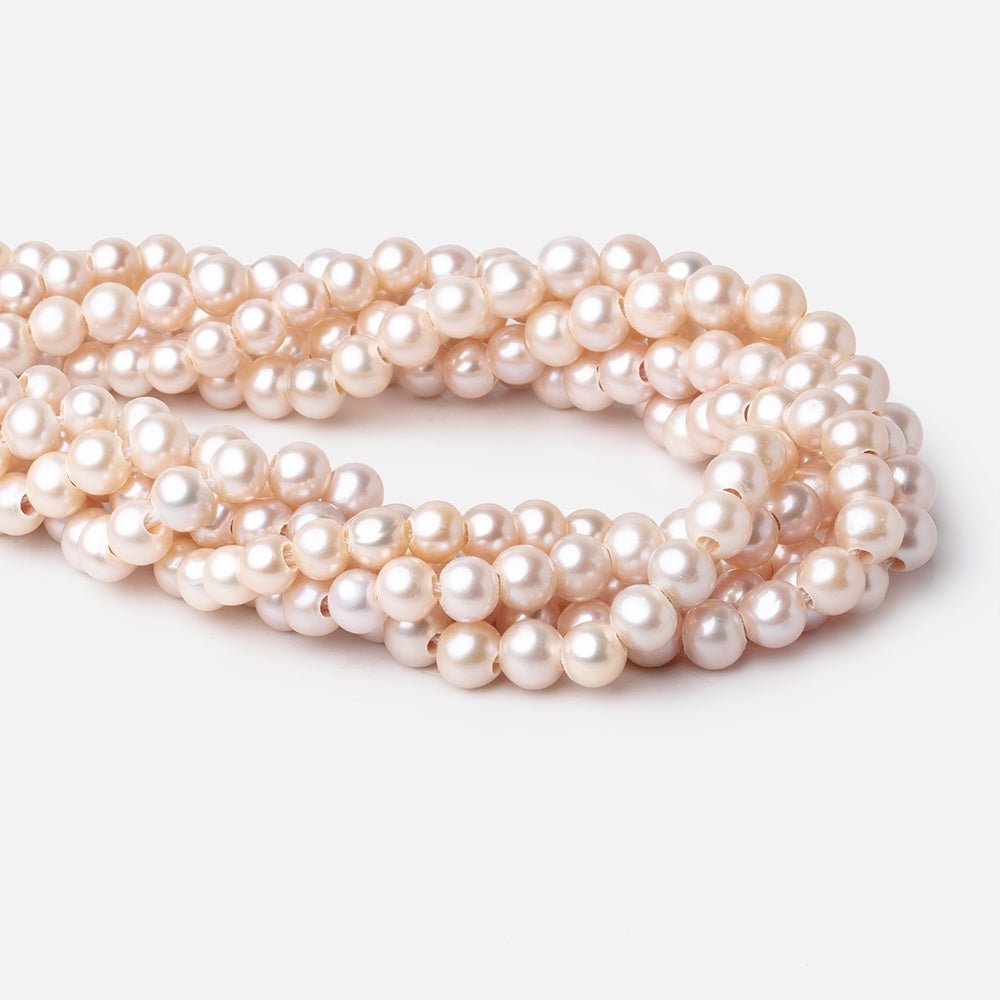 6.5-7.5mm Pale Peach Off Round 2.5mm Large Hole Freshwater Pearls 15.5 inch 62 Beads