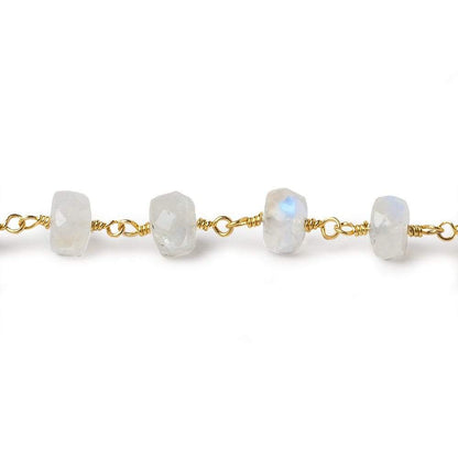 6.5-7.5mm Rainbow Moonstone faceted rondelle Gold plated Chain by the foot 28 pieces