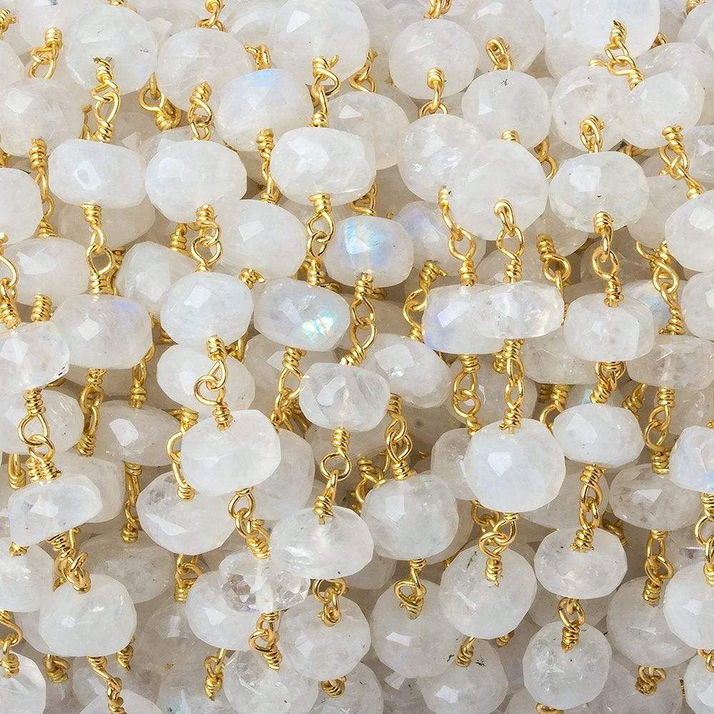 6.5-7.5mm Rainbow Moonstone faceted rondelle Gold plated Chain by the foot 28 pieces