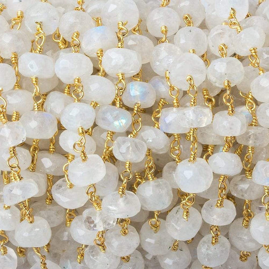 6.5-7.5mm Rainbow Moonstone faceted rondelle Gold plated Chain by the foot 28 pieces