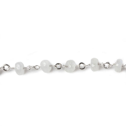6.5-7.5mm Rainbow Moonstone rondelle Linked Silver Chain by the foot 24 beads
