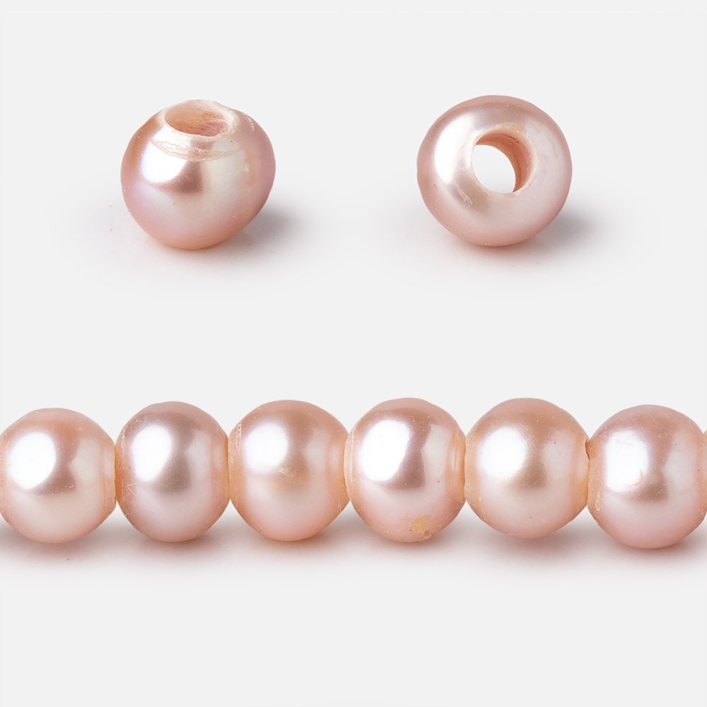 6.5-7.5mm Rose Pink Off Round Large Hole Freshwater Pearls 15.5 inch 72 Beads