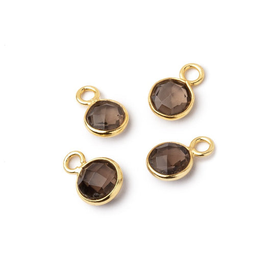 6.5-7.5mm Vermeil Bezel Smoky Quartz Faceted Coin Focal Pendants Set of 4 pieces