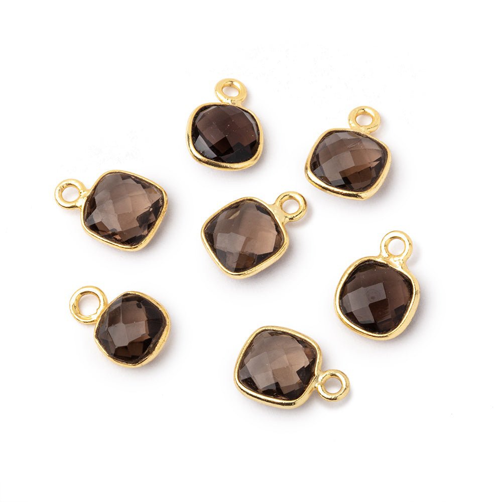 6.5-7.5mm Vermeil Bezel Smoky Quartz Faceted Cushion Pendant 1 piece