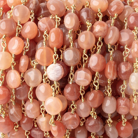 6.5-7mm Angel Skin Moonstone Plain Coins on Gold Plated Chain