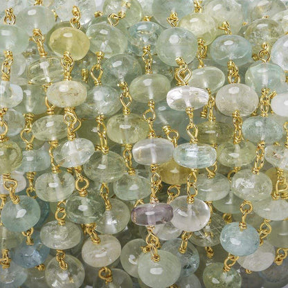 6.5-7mm Aquamarine & Beryl plain rondelle Gold Chain by the foot 33 pieces