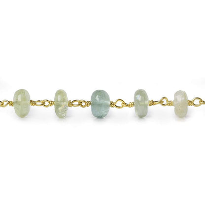 6.5-7mm Aquamarine & Beryl plain rondelle Gold Chain by the foot 33 pieces