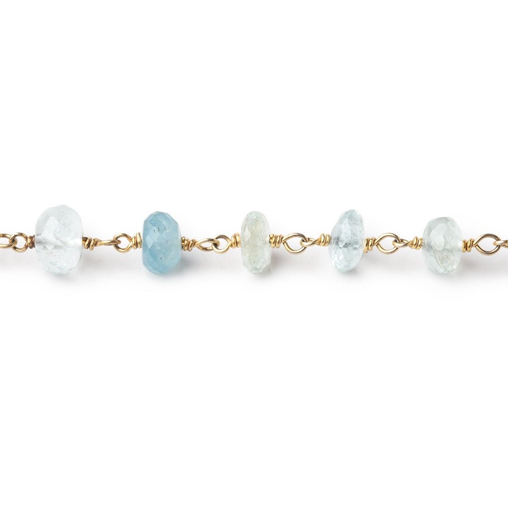 6.5-7mm Aquamarine Faceted Rondelle Beads on Vermeil Chain