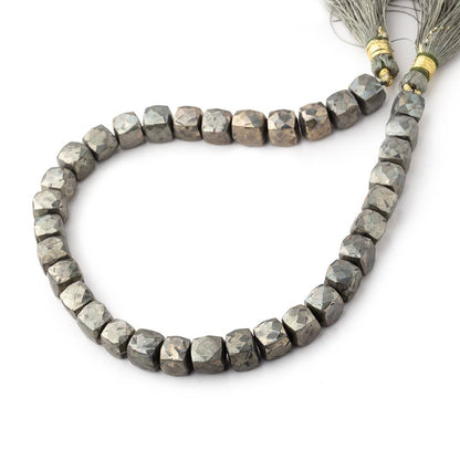 7-7.5mm Golden Pyrite faceted cubes 9 inch 33 beads