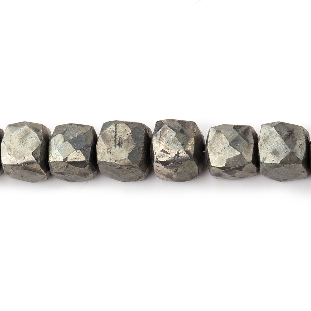 7-7.5mm Golden Pyrite faceted cubes 9 inch 33 beads