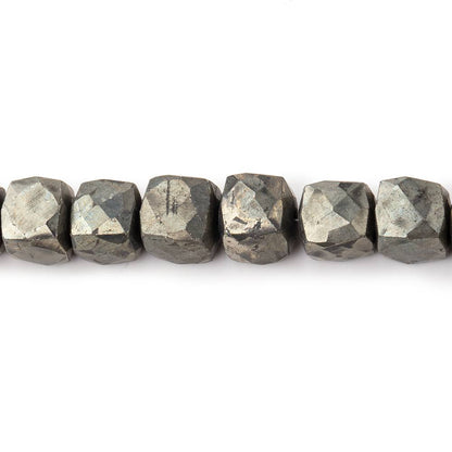 7-7.5mm Golden Pyrite faceted cubes 9 inch 33 beads
