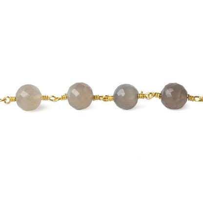 6.5-7mm Grey Moonstone faceted round Gold plated Chain by the foot 22 beads