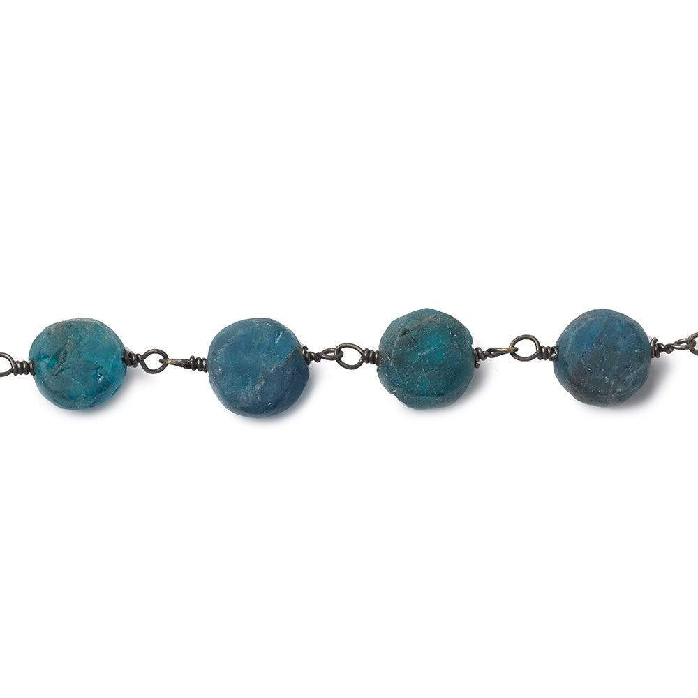 6.5-7mm Matte Apatite plain coin Black Gold plated Chain by the foot 25 beads