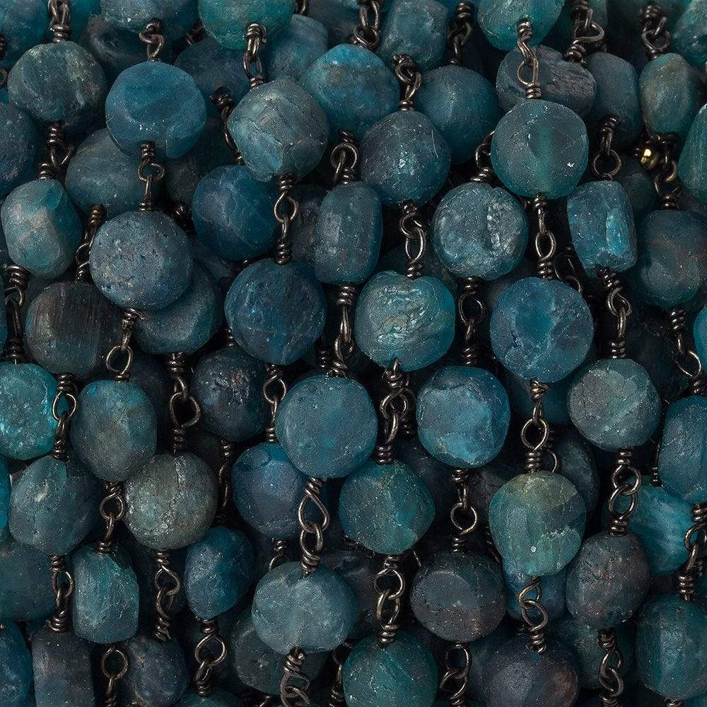 6.5-7mm Matte Apatite plain coin Black Gold plated Chain by the foot 25 beads