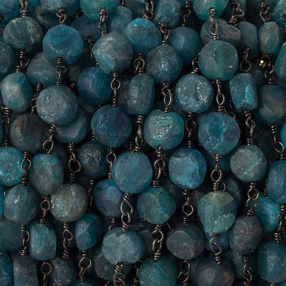 6.5-7mm Matte Apatite plain coin Black Gold plated Chain by the foot 25 beads