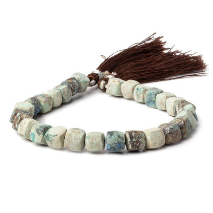 6.5-7mm Matte Chrysocolla plain cube beads 7.5 inch 27 pieces
