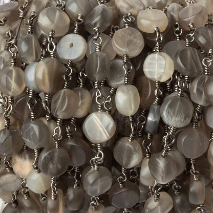 6.5-7mm Matte Multi Color Moonstone plain coin Black Gold plated Chain by the foot 23 pcs
