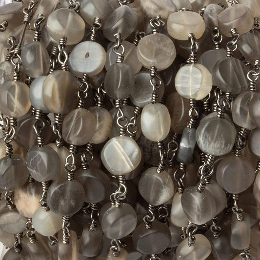 6.5-7mm Matte Multi Color Moonstone plain coin Black Gold plated Chain by the foot 23 pcs