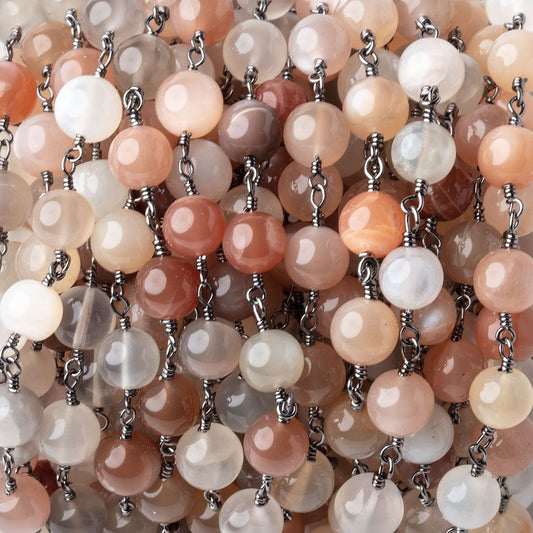 6.5-7mm Multi Color Moonstone Plain Rounds on Black Gold Plated Chain