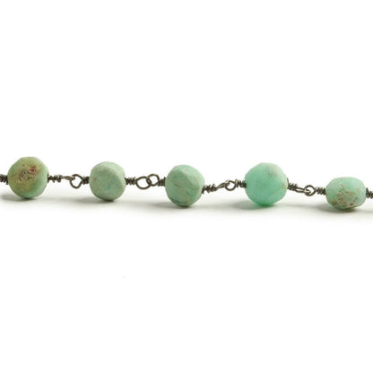 6.5-8mm Matte Chrysoprase plain coin Black Gold plated Chain by the foot with approximately 23 pieces