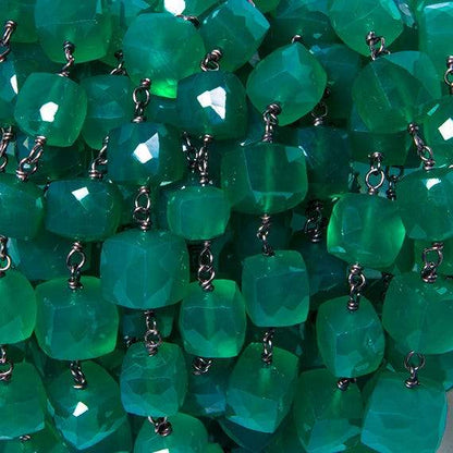 6.5-8mm True Green Onyx cube Black Gold over Silver Chain by the foot