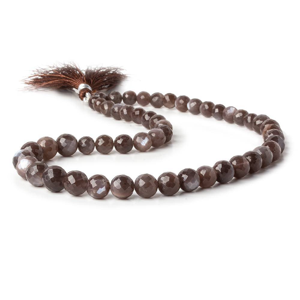 6.5-9mm Chocolate Brown Moonstone Faceted Rounds 16 inch 52 beads AA