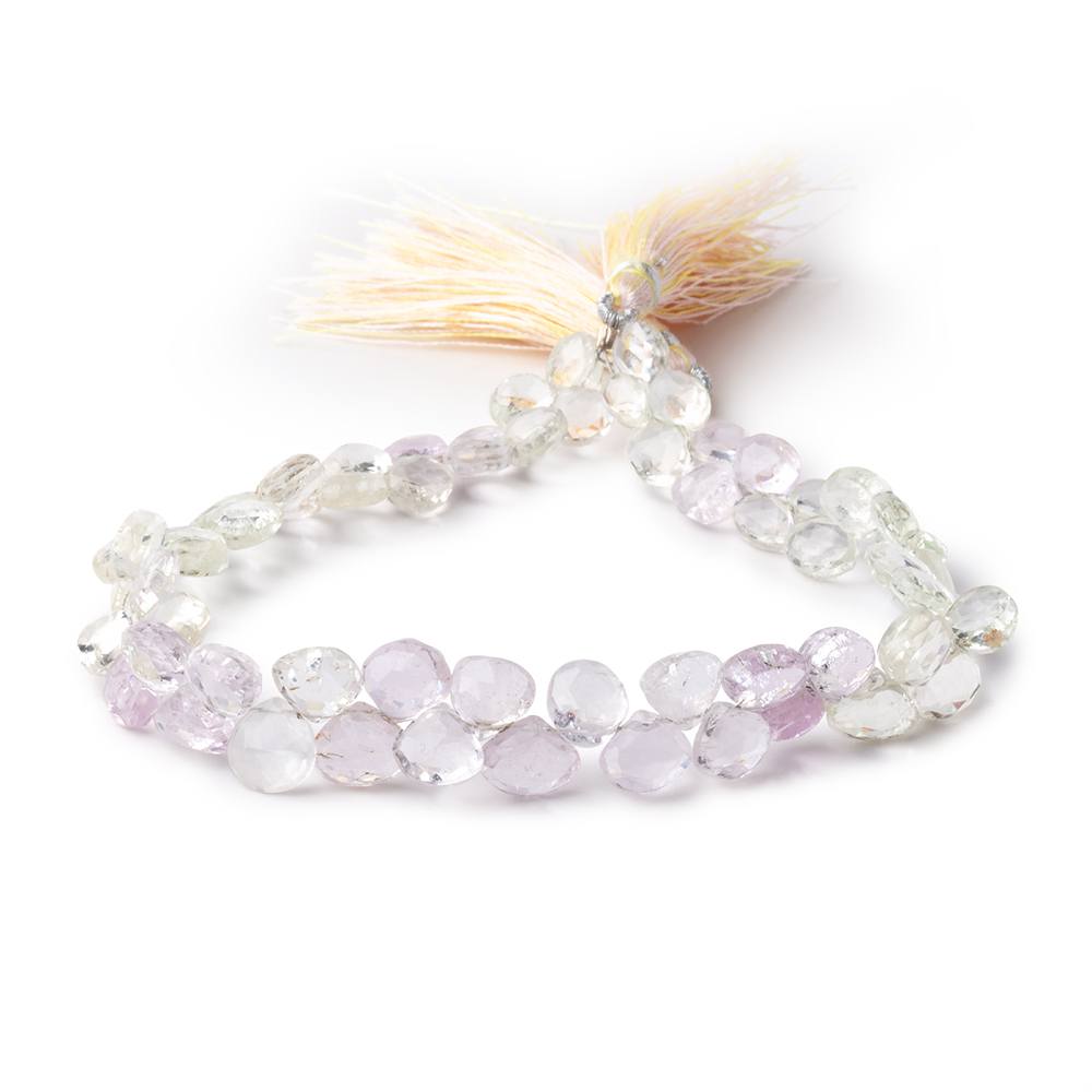 6.5-9mm Kunzite and Hiddenite Faceted Heart Beads 9.5 inch 60 pieces