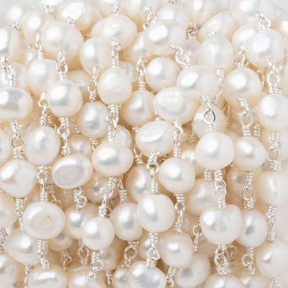 6.5-9mm Off White Baroque Pearls on Silver Plated Chain