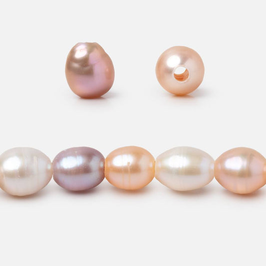 6.5-9mm Tri-Color Oval Large Hole Freshwater Pearls 7.5 inch 24 Beads