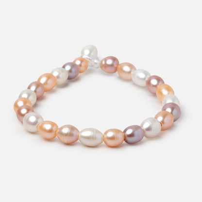 6.5-9mm Tri-Color Oval Large Hole Freshwater Pearls 7.5 inch 24 Beads