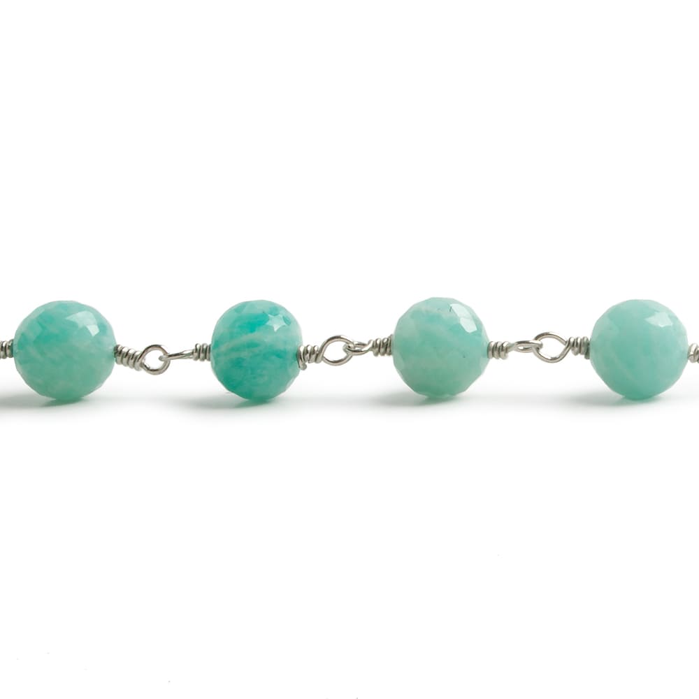 6.5mm Amazonite faceted round .925 Silver Chain by the foot 24 pieces