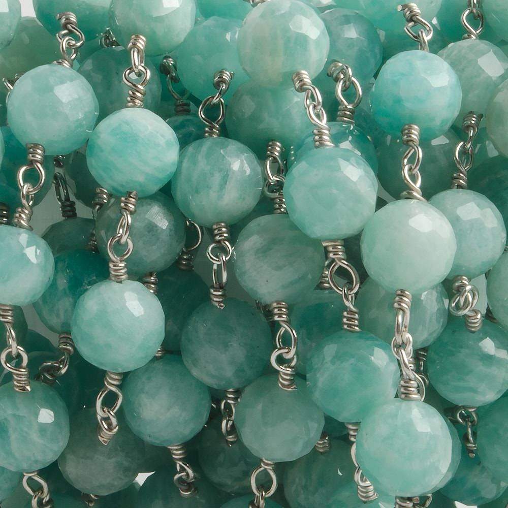 6.5mm Amazonite faceted round .925 Silver Chain by the foot 24 pieces