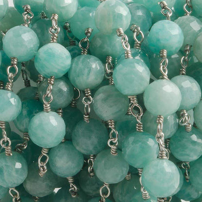 6.5mm Amazonite faceted round .925 Silver Chain by the foot 24 pieces