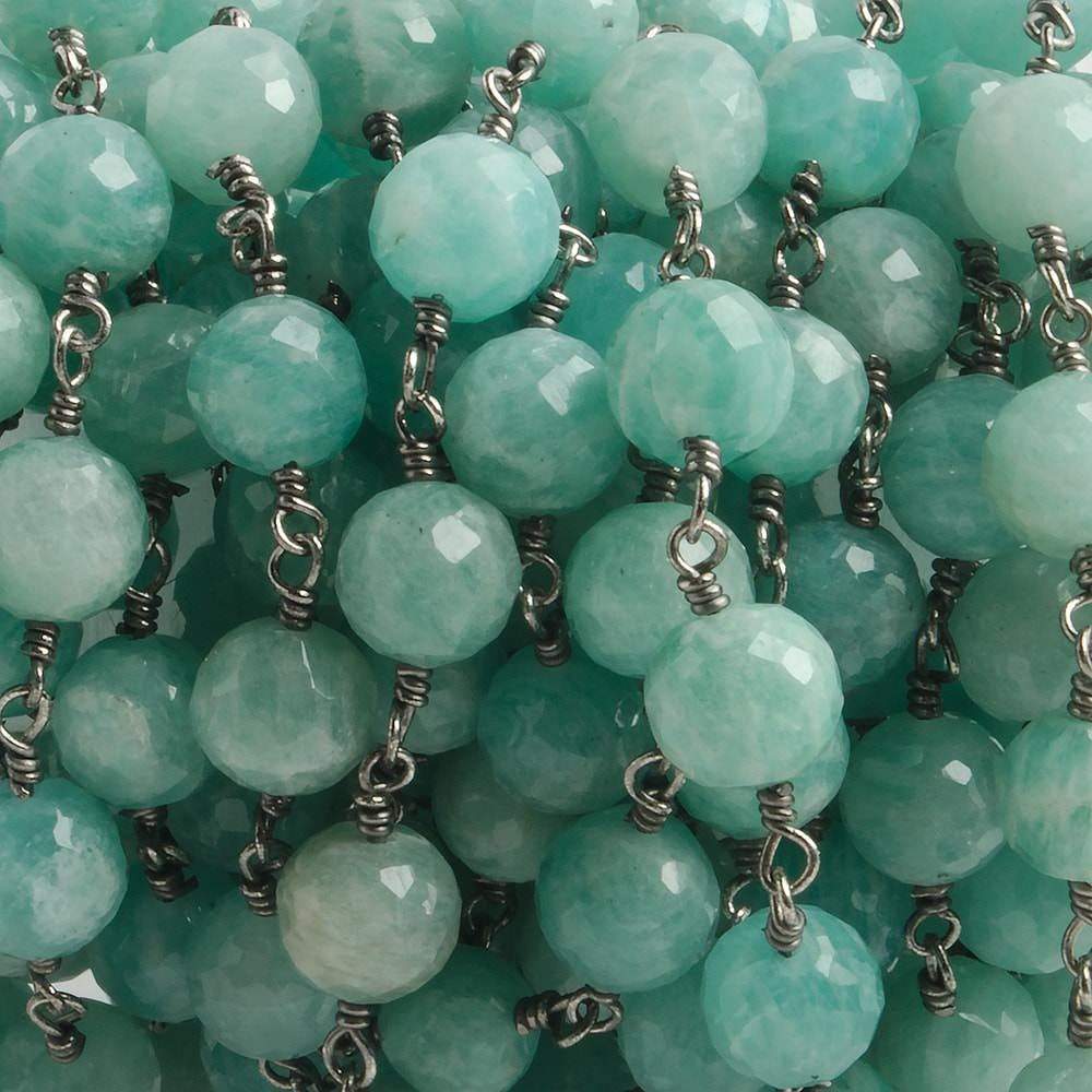 6.5mm Amazonite faceted round Black Gold .925 Silver Chain by the foot 24 pieces