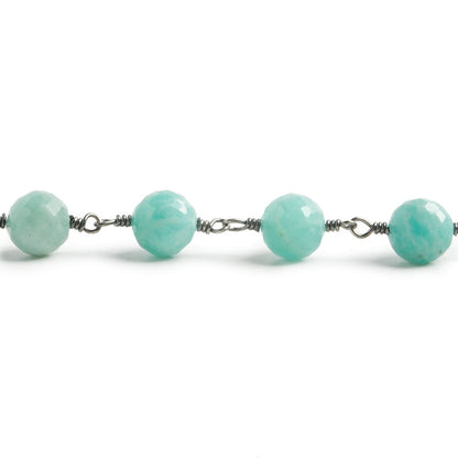 6.5mm Amazonite faceted round Black Gold .925 Silver Chain by the foot 24 pieces