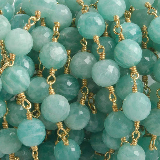 6.5mm Amazonite faceted round Vermeil Chain by the foot 24 pieces