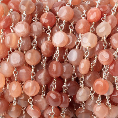 6.5mm Angel Skin Moonstone Plain Coins on Silver Plated Chain