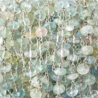 6.5mm Aquamarine & Beryl plain rondelle Sterling Silver Chain by the foot 30 pieces