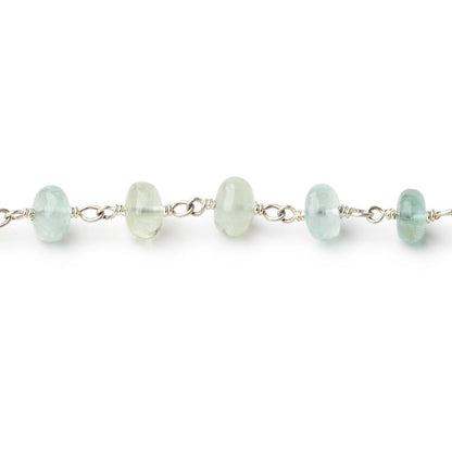 6.5mm Aquamarine & Beryl plain rondelle Sterling Silver Chain by the foot 30 pieces