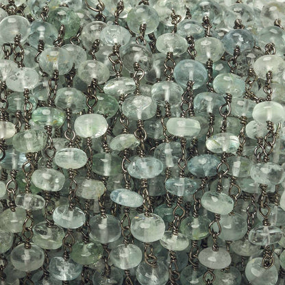 6.5mm Aquamarine plain rondelle Black Gold Chain by the foot 30 pieces