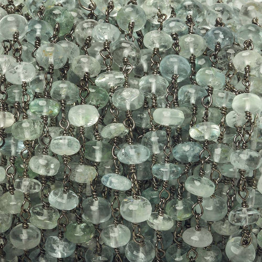 6.5mm Aquamarine plain rondelle Black Gold Chain by the foot 30 pieces