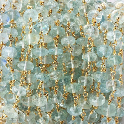 6.5mm Aquamarine plain rondelle Gold plated Chain by the foot 30 pcs