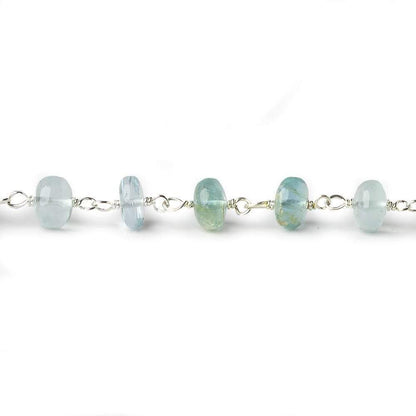 6.5mm Aquamarine plain rondelles Silver plated Chain by the foot 30 pcs