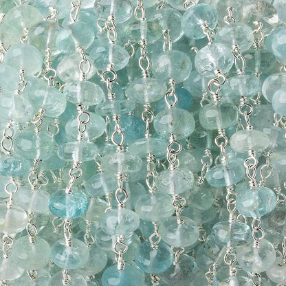 6.5mm Aquamarine plain rondelles Silver plated Chain by the foot 30 pcs