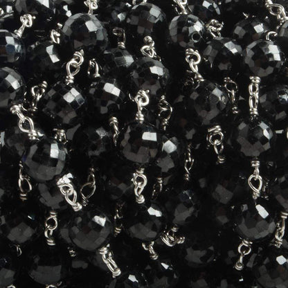 6.5mm Black Spinel faceted round .925 Silver Chain by the foot 24 pieces