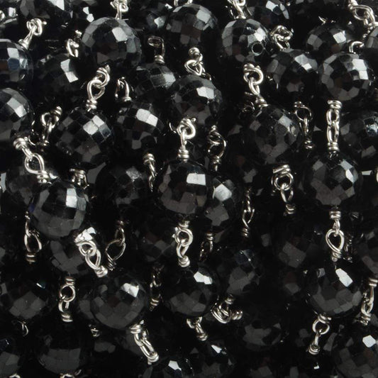 6.5mm Black Spinel faceted round .925 Silver Chain by the foot 24 pieces