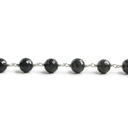 6.5mm Black Spinel faceted round .925 Silver Chain by the foot 24 pieces