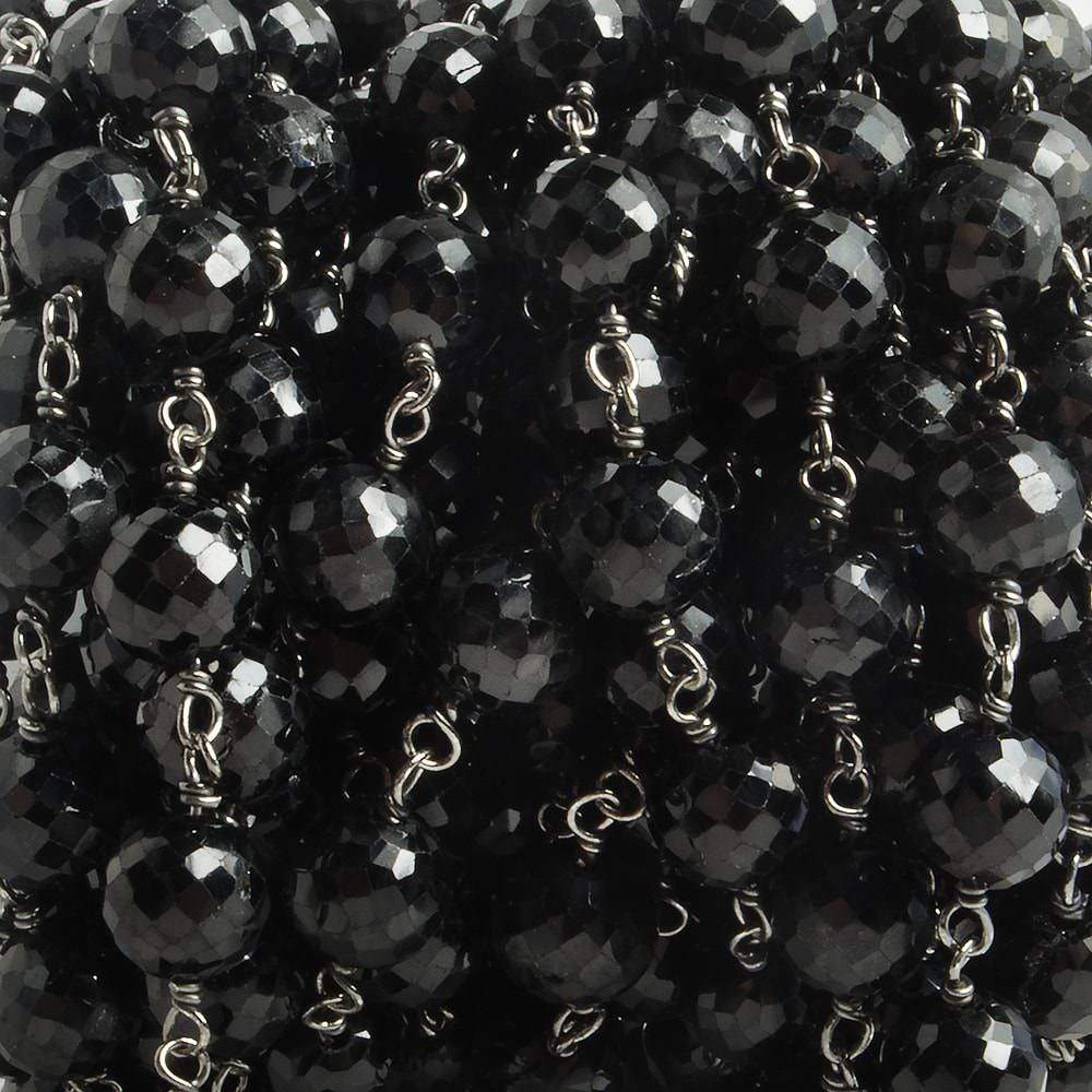 6.5mm Black Spinel faceted round Black Gold .925 Silver Chain by the foot 24 pieces